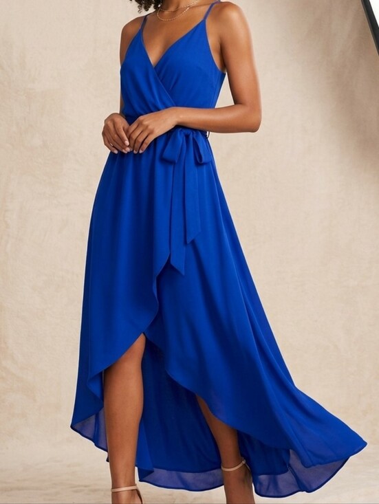 Dream Of Me Dresses & Skirts - Dream of Me Royal Blue Faux Wrap High-Low Maxi Dress Size M